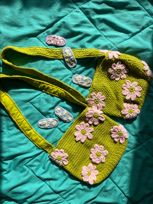 Green Crochet Tote Bag