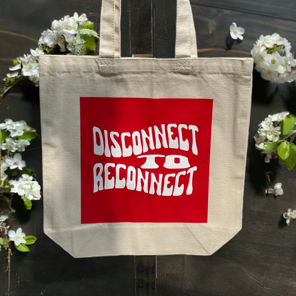 Beige Canvas Tote Bag – “Disconnect to Reconnect” Bold Quote Print